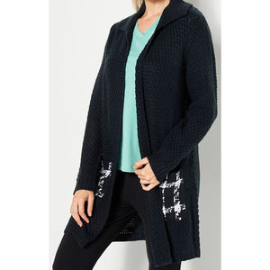 Truth + Style Knit Cardigan with Woven Patch Pockets Black Medium Size